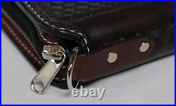 Hand Crafted Tooled Leather Small Gun Rug Pistol Case Dark Brown Basketweave