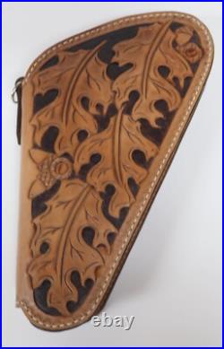 Hand Crafted Tooled Oak Leaf Medium Gun Revolver Case Rug Brown Heirloom Quality Hand Crafted Tooled Oak Leaf Medium Gun Revolver Case Rug Brown Heirloom Quality