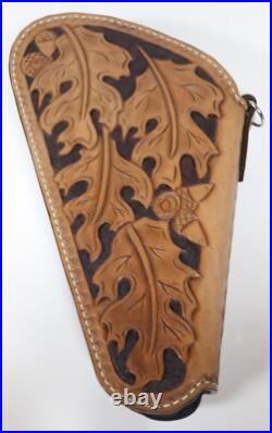 Hand Crafted Tooled Oak Leaf Medium Gun Revolver Case Rug Brown Heirloom Quality Hand Crafted Tooled Oak Leaf Medium Gun Revolver Case Rug Brown Heirloom Quality