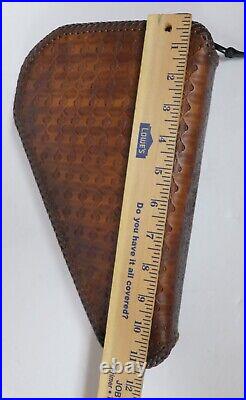 Hand Crafted Tooled Small Leather Gun Rug Case Plush Lining