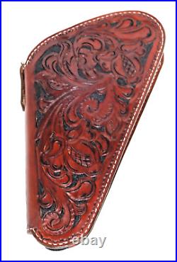 Hand Crafted Western Tooled Medium Gun Revolver Case Rug Brown Heirloom Quality