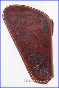 Hand Crafted Western Tooled Medium Gun Revolver Case Rug Brown Heirloom Quality