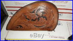 Hand Made Floral Tooled Brown Leather 11 Pistol Gun Rug Case Shearling Lined
