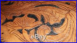 Hand Made Floral Tooled Brown Leather 11 Pistol Gun Rug Case Shearling Lined