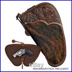 Hand-Tooled & Hair LEATHER HANDGUN CASE Pistol, Gun, Padded, Zipper Nocona