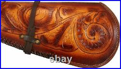 Hand Tooled Rifle Cover Scabbard Shotgun Sleeve Genuine Leather Case Black Brown