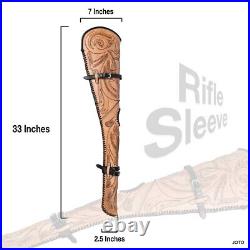 Hand Tooled Rifle Cover Scabbard Shotgun Sleeve Genuine Leather Case Brown