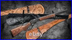Hand Tooled Rifle Cover Scabbard Shotgun Sleeve Genuine Leather Case Brown Gift