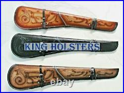 Hand Tooled Rifle Cover Scabbard Shotgun Sleeve Genuine Two Tone Leather Case