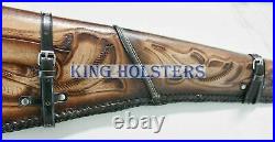 Hand Tooled Rifle Cover Scabbard Shotgun Sleeve Genuine Two Tone Leather Case