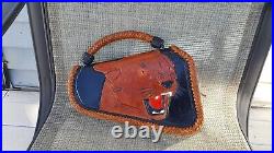 Hand Tooled Soft Padded Lion Gun Case, Hand cut lacing. Custom Braided Handle
