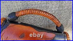 Hand Tooled Soft Padded Lion Gun Case, Hand cut lacing. Custom Braided Handle