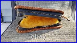 Hand Tooled Soft Padded Lion Gun Case, Hand cut lacing. Custom Braided Handle