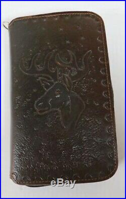 Handcrafted Brown Leather Gun Case Rug Book Style Small Hand Tooled Deer New