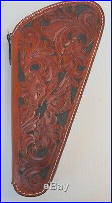 Handcrafted Hand Made Tooled Floral Leather Large Pistol Hand Gun Case Rug