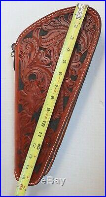 Handcrafted Hand Made Tooled Floral Leather Large Pistol Hand Gun Case Rug