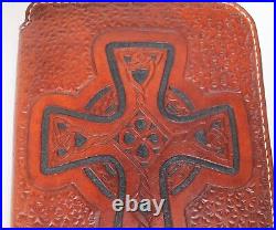 Handcrafted Leather Bible Cover Concealed Carry Gun Rug Case Celtic Cross Brown