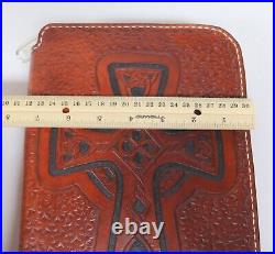 Handcrafted Leather Bible Cover Concealed Carry Gun Rug Case Celtic Cross Brown