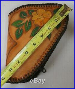 Handcrafted Leather Small Pistol Hand Gun Case Tooled Floral Front Laced New