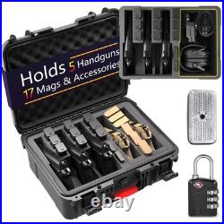 Handgun Case for Multiple Pistols & Mags TSA Approved Waterproof Hard Shell, F