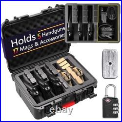 Handgun Case for Multiple Pistols & Mags TSA Approved Waterproof Hard Shell, F