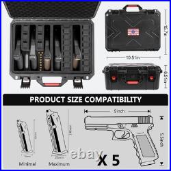 Handgun Cases 5 Pistol 21 Magazine Pre Cut Shockproof Waterproof Hard Handguns