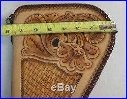 Handtooled Hand Made Leather Pistol Hand Gun Case Zip Up Zippered Fleece Lined