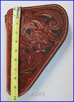 Handtooled Hand Made Tooled Floral Leather Pistol Hand Gun Case Fleece Lined