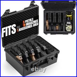 Hard Shell Gun Case for 3/5/8 Handguns, Waterproof Pistol Carrying Case, TSA Loc