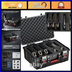 Heavy Duty Pistol Case for 5 Handguns & 13 Magazines Durable Black Storage Box