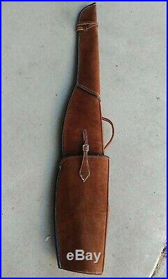 Leather Long Gun Rifle Case Brown Hand Tooled Buckles Straps Deer Hunting
