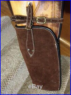 Leather Long Gun Rifle Case Brown Hand Tooled Buckles Straps Deer Hunting NICE