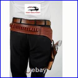 Leather Western Hand Tooled Gun Holster and Belt