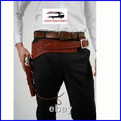 Leather Western Hand Tooled Gun Holster and Belt