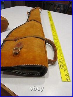 Lot 2 Leather Saddle Rifle Holster and hand gun case Cowhide tooled deer10213