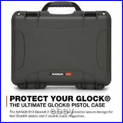 NANUK 910 Olive Waterproof 2UP Hard Case with Custom Foam Insert for Glock Pistols