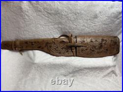 Ornate Vintage Hand Tooled Leather Hunting Rifle/Gun Case 2 pc Leaping Buck Deer