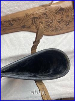 Ornate Vintage Hand Tooled Leather Hunting Rifle/Gun Case 2 pc Leaping Buck Deer