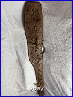 Ornate Vintage Hand Tooled Leather Hunting Rifle/Gun Case 2 pc Leaping Buck Deer