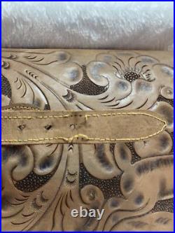 Ornate Vintage Hand Tooled Leather Hunting Rifle/Gun Case 2 pc Leaping Buck Deer