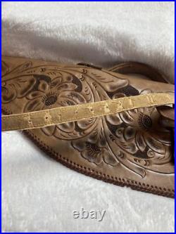 Ornate Vintage Hand Tooled Leather Hunting Rifle/Gun Case 2 pc Leaping Buck Deer