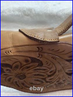 Ornate Vintage Hand Tooled Leather Hunting Rifle/Gun Case 2 pc Leaping Buck Deer