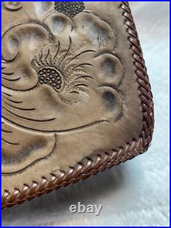 Ornate Vintage Hand Tooled Leather Hunting Rifle/Gun Case 2 pc Leaping Buck Deer