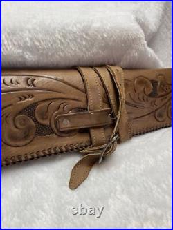 Ornate Vintage Hand Tooled Leather Hunting Rifle/Gun Case 2 pc Leaping Buck Deer