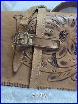 Ornate Vintage Hand Tooled Leather Hunting Rifle/Gun Case 2 pc Leaping Buck Deer