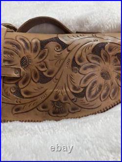 Ornate Vintage Hand Tooled Leather Hunting Rifle/Gun Case 2 pc Leaping Buck Deer