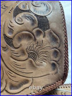 Ornate Vintage Hand Tooled Leather Hunting Rifle/Gun Case 2 pc Leaping Buck Deer