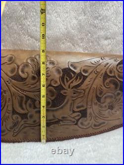Ornate Vintage Hand Tooled Leather Hunting Rifle/Gun Case 2 pc Leaping Buck Deer