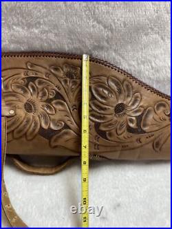 Ornate Vintage Hand Tooled Leather Hunting Rifle/Gun Case 2 pc Leaping Buck Deer