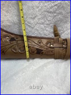 Ornate Vintage Hand Tooled Leather Hunting Rifle/Gun Case 2 pc Leaping Buck Deer